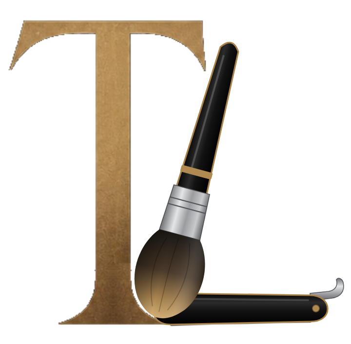 Logo TL Pro: T dourado com pincel e navalha fechada formando o L